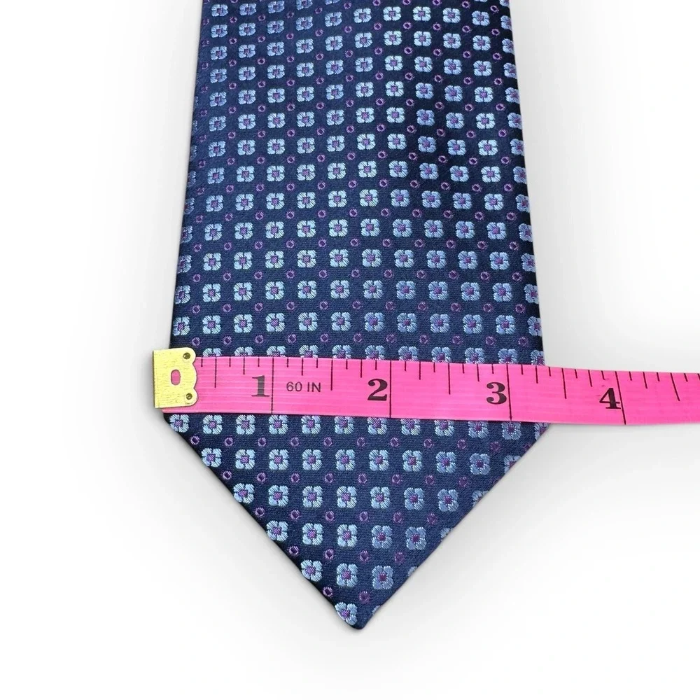 Haines & Bonner of London Silk Tie Blue Purple Geometric Floral Handmade 58x3.25